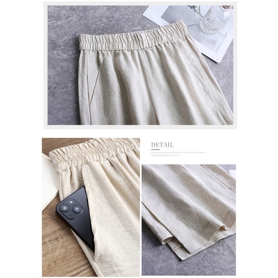 Quần Ống Rộng Vải Lanh Cotton Plus Size Cho Nữ