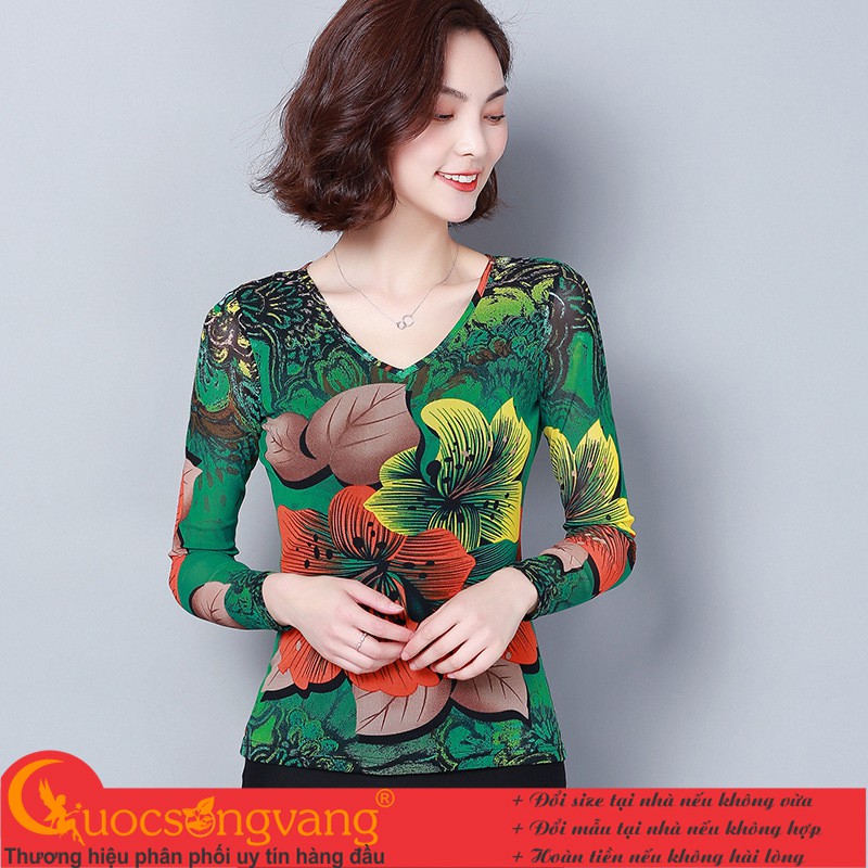 Áo thun lưới in hoa áo thun nữ cotton in tinh tế GLA299 Cuocsongvang