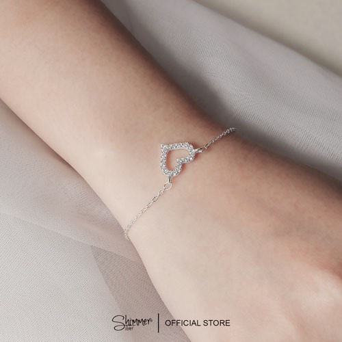 Lắc Tay, Vòng Tay Nữ Bạc 925 Cao Cấp SHIMMER SILVER Thiết Kế Hình Trái Tim Đính Đá Lấp Lánh - Outlet 56
