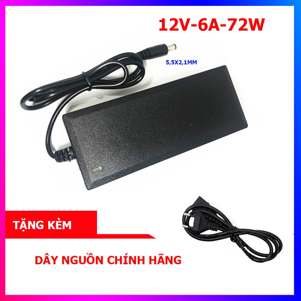 Adapter, bộ đổi nguồn DC 12V-6A-72W cổng ra 5,5x2,1- Hàng chuẩn