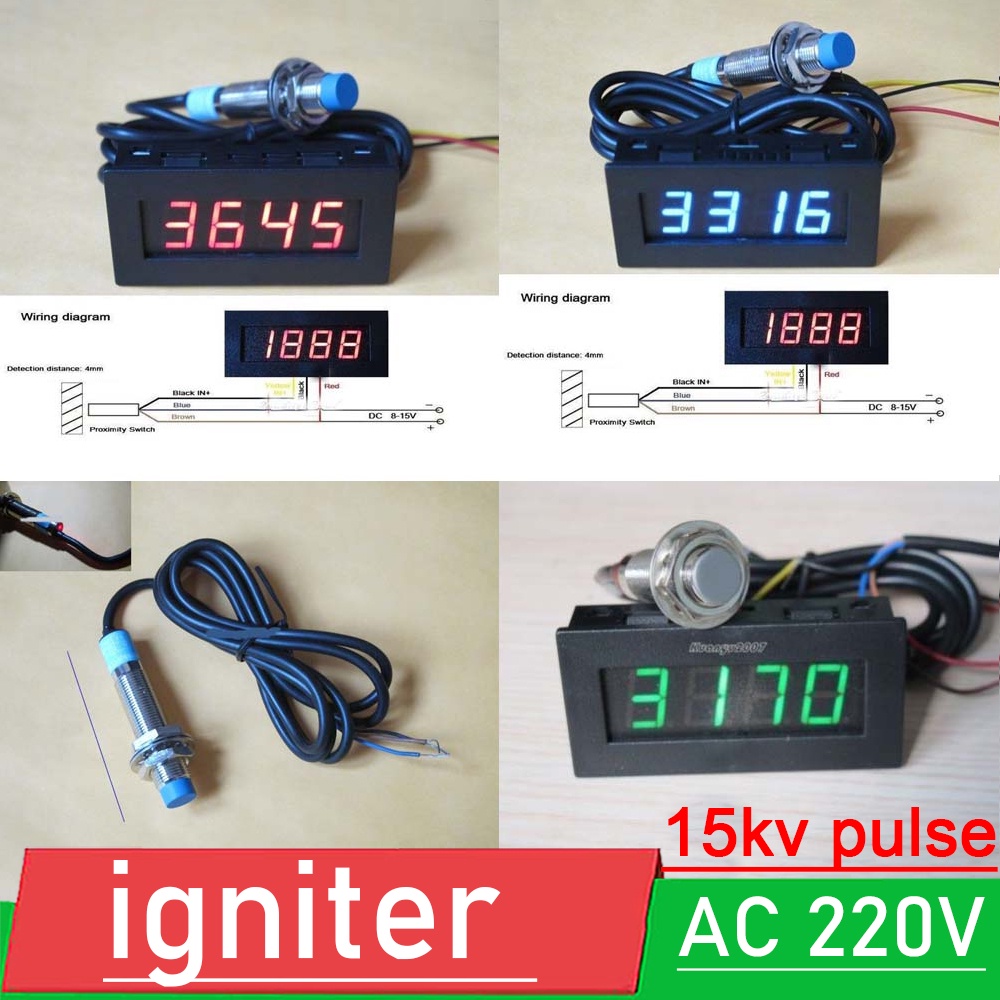 Đồng Hồ Đo Tốc Độ Đèn LED Kỹ Thuật Số RPM 9999 RPM + Công Tắc Cảm Biến Công Tắc Cho Động Cơ Xe Hơi 12v
