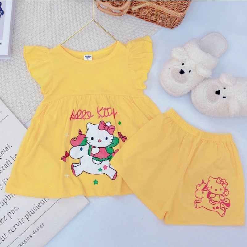 Bộ bé gái cotton size đại cánh tiên quần đùi họa tiết hoạt hình