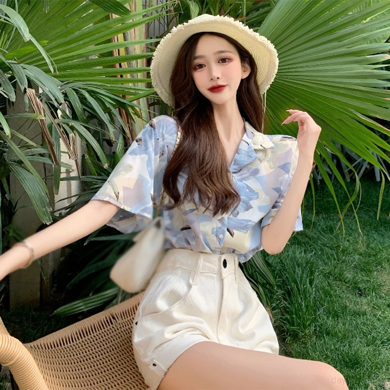 Áo Sơ Mi Tay Ngắn Dáng Rộng Cổ Bẻ Thời Trang Cho Nữ