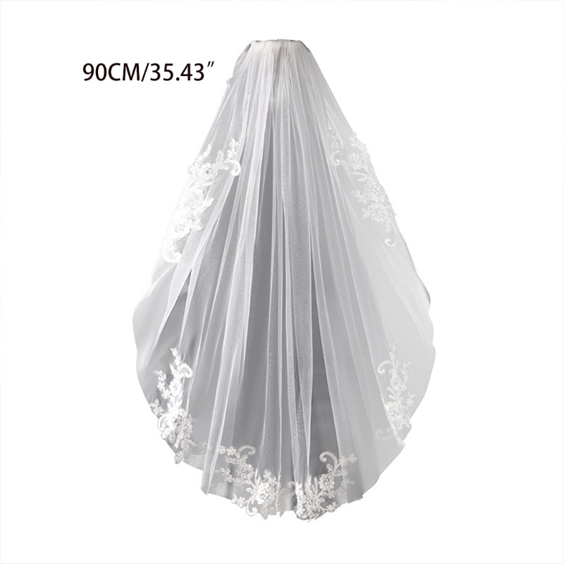 Mạng Che Mặt Bằng Vải Tuyn Phối Ren 35 &quot;Kèm Lược Kim Loại Trang Trí Tóc Cô Dâu Trong Ngày Cưới