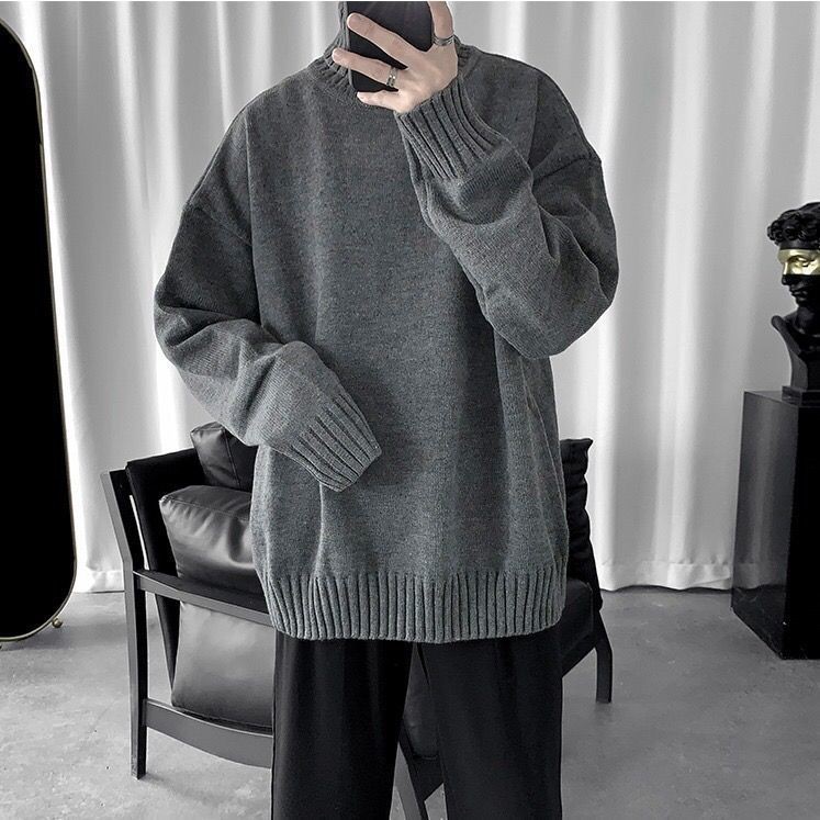 Áo Sweater Cổ Lọ Dáng Rộng Màu Sắc Đơn Giản Thời Trang Thu Đông Cho Cặp Đôi