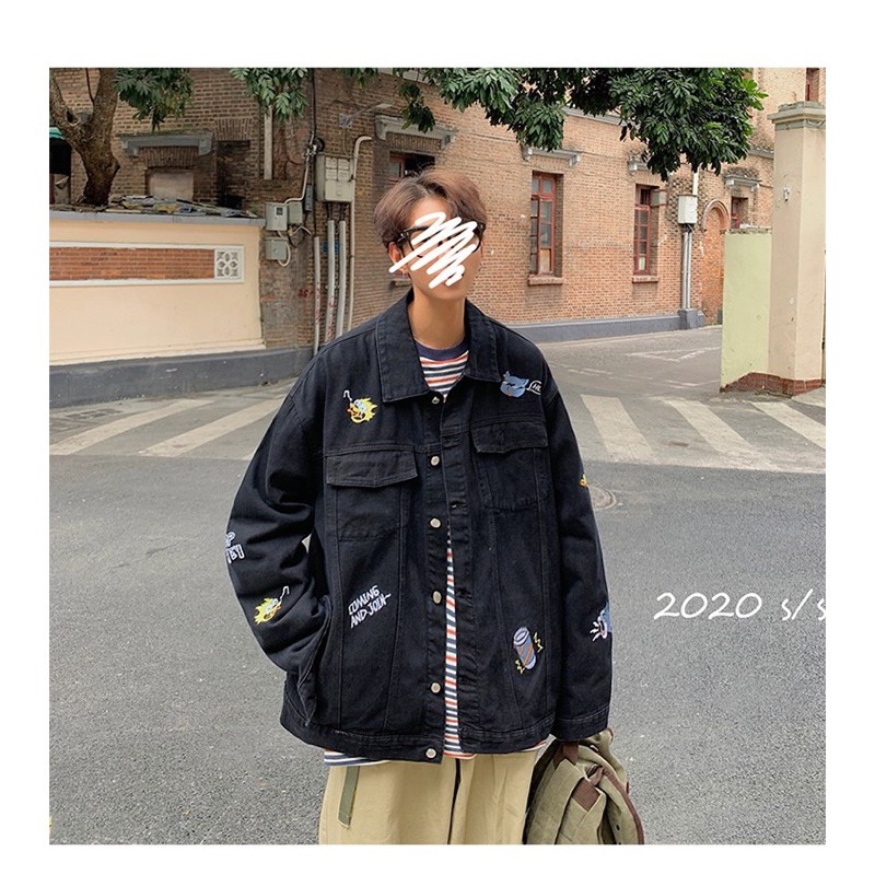 áo khoác jeans bò thời trang unisex Áo khoác denim jacket áo khoác jeans nam áo khoác jeans nữ thêu 8 chi tiết rẻ đẹp -