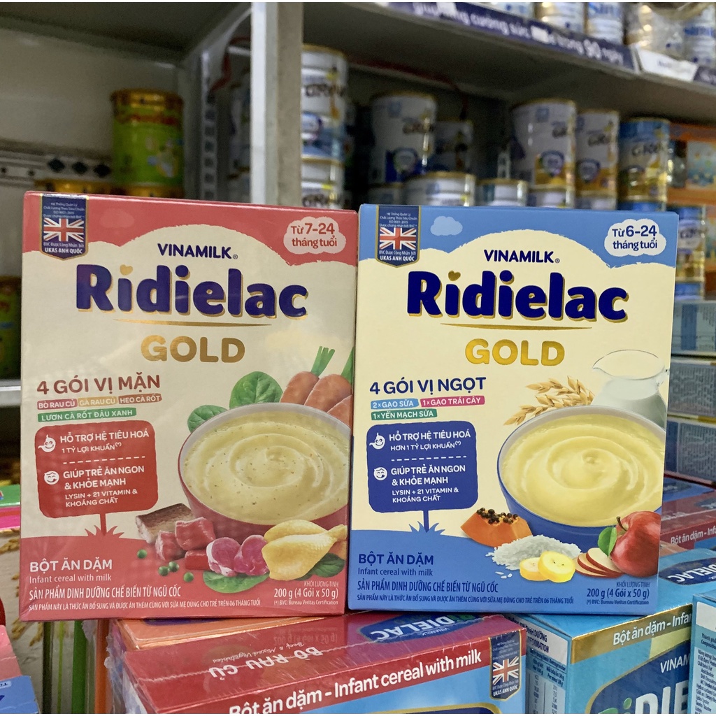 Bột ăn dặm Vinamilk Ridielac Gold 4 vị Mặn/Ngọt Cho Bé - Hộp giấy 200G