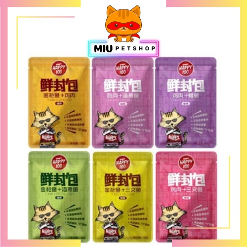 Pate cho mèo Wanpy Happy 100, Pate cho mèo nhiều vị túi 70gr