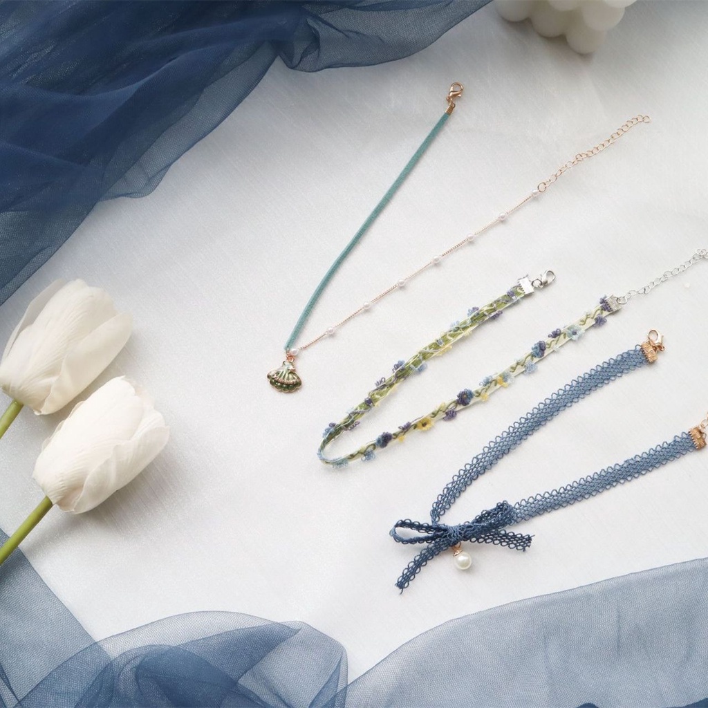 Vòng Cổ choker Mặt Trái Tim Đính Ngọc Trai Thời Trang