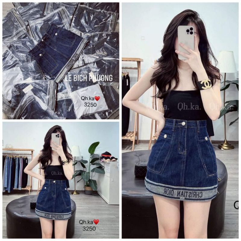 Chân váy jeans chữ gấu hàng QCL1