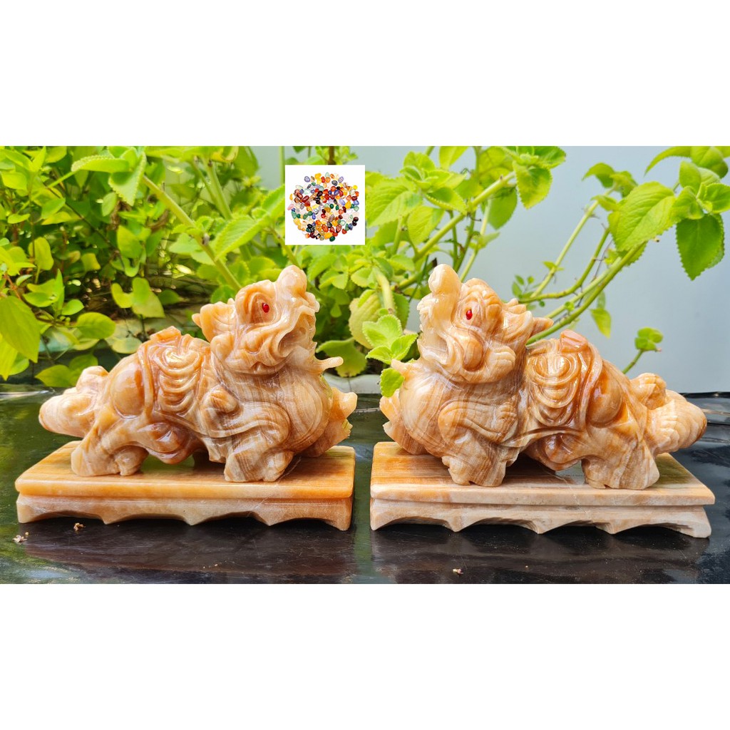 Cặp Tỳ hưu đá vân gỗ dài 15cm có đế