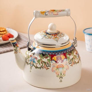 Ấm trà tráng men hoa, ấm pha trà dùng trên bếp từ, ấm đun nước Liin Decor