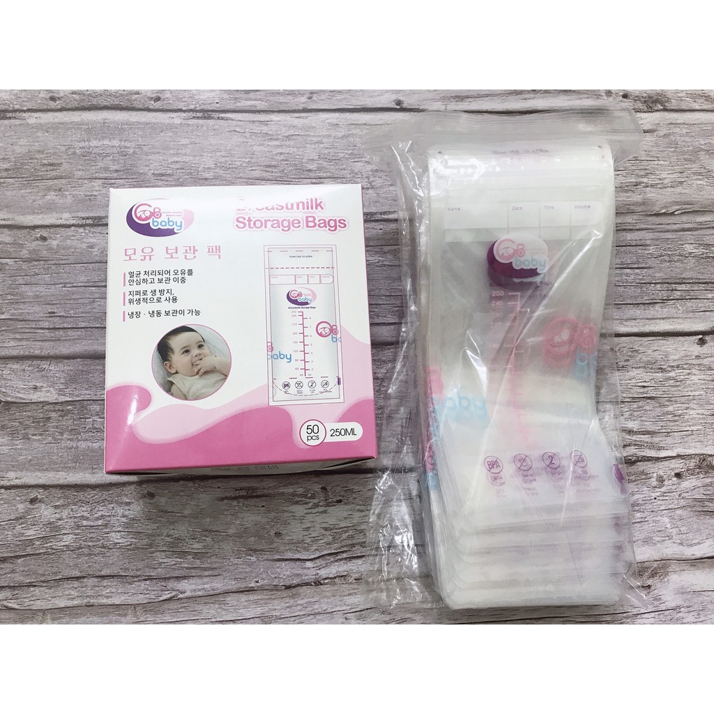 [Mẫu mới 2 KHÓA ZIP] Hộp 50 túi trữ sữa GB BABY 250ml 2 khóa zip