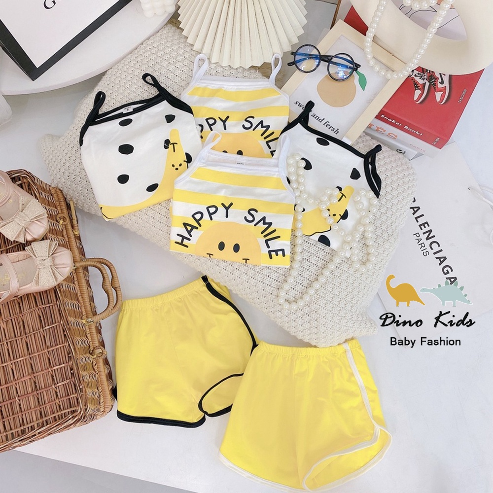 Bộ hai dây bé gái, bộ cotton 2 dây họa tiết chuối vàng- Happy Smile cho bé