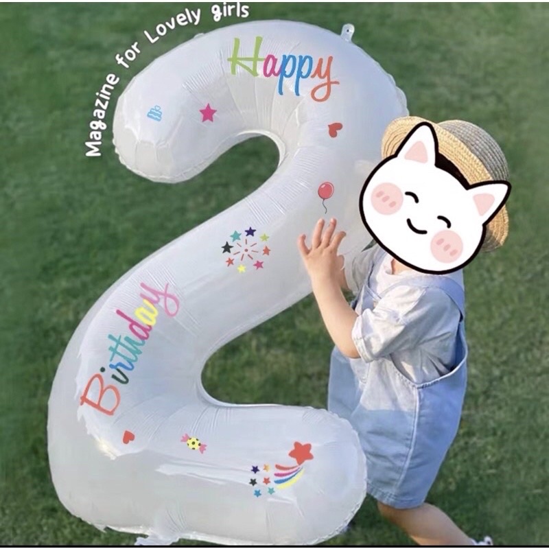 Bóng số to màu trắng phong cách sinh nhật hàn quốc size 32"