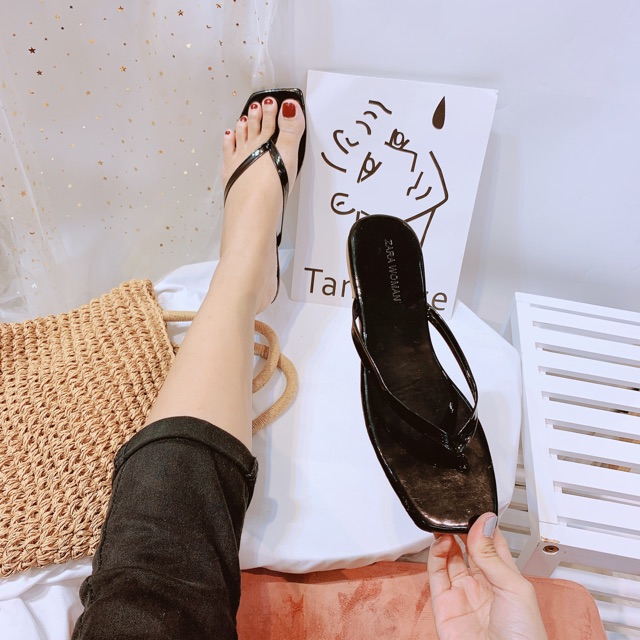 [Shopee trợ giá] Dép kẹp mũi vuông da bóng