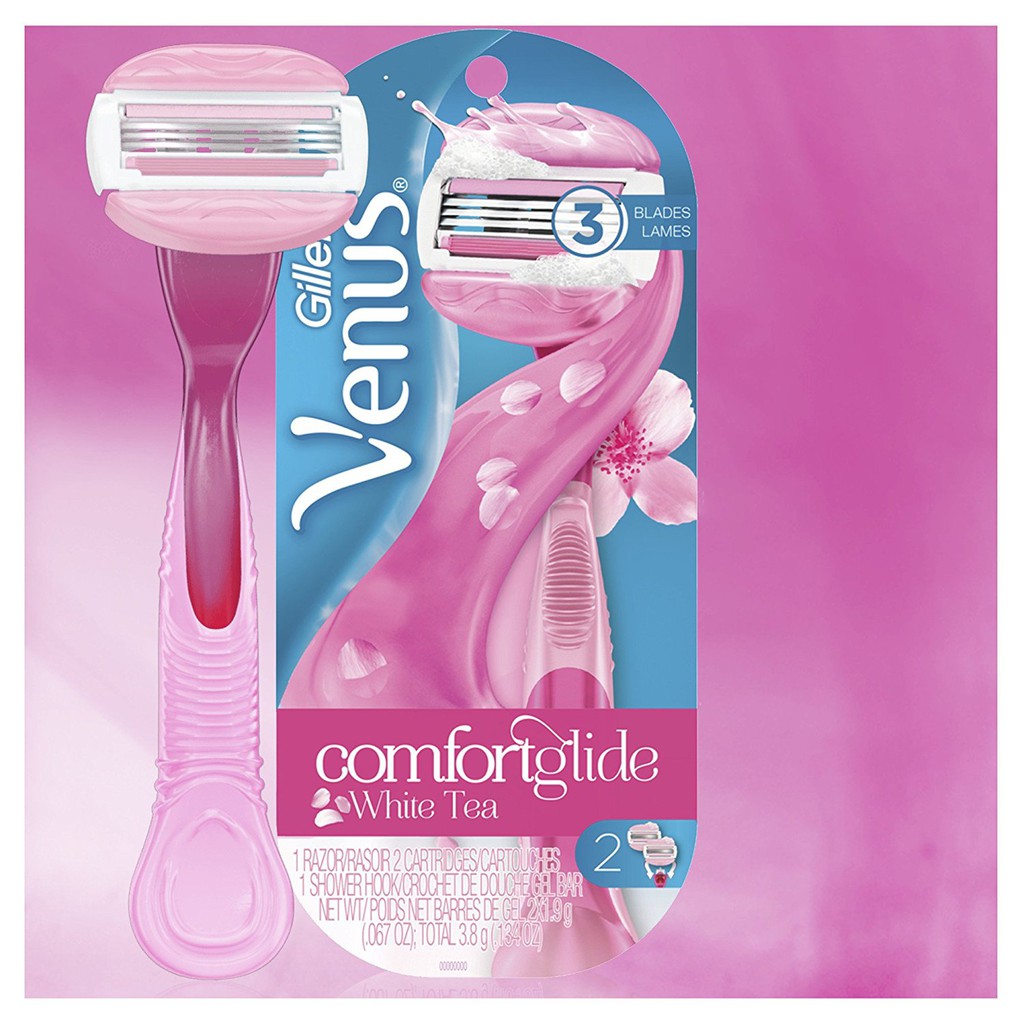 Bộ dao cạo nữ và 2 đầu dao Gillette Venus Women's Comfortglide 3 Blade Razor with 2 Razor Blade Refills White Tea (Mỹ)