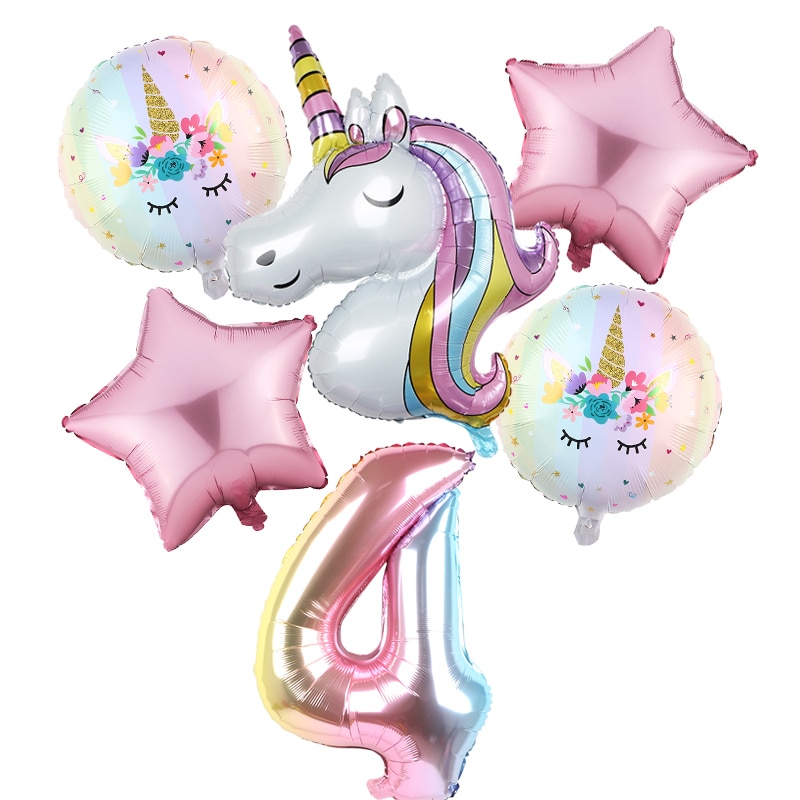 Set 6 Bong Bóng Hình Kỳ Lân 32 inch Màu Cầu Vồng Dùng Để Trang Trí Tiệc Sinh Nhật Bé