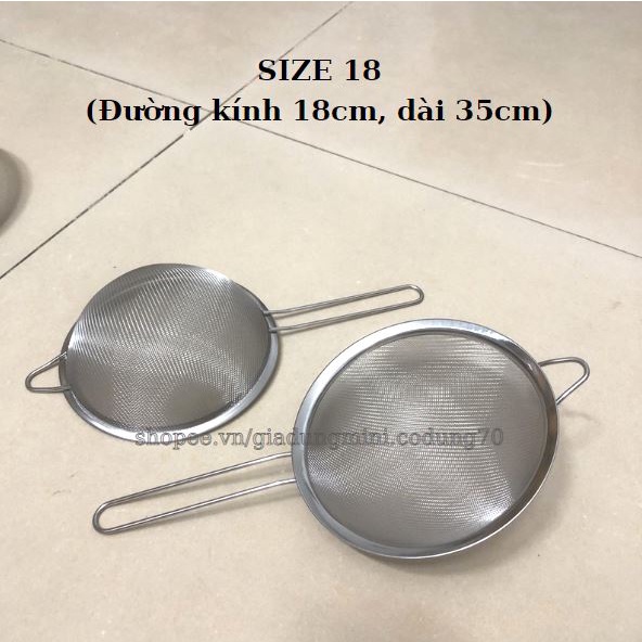 Rây Bột, Vợt Lưới Inox Dày Dặn Lọc Thực Phẩm Có Móc Treo Tiện Lợi Nhiều Cỡ