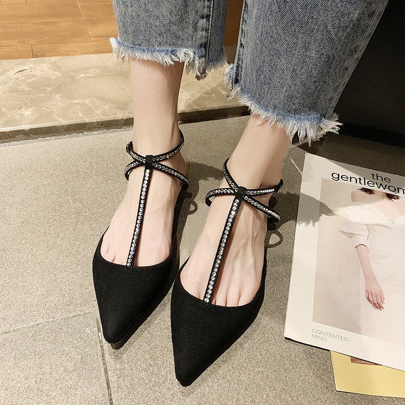 Large size new summer sandals female fairy style flat shoes strappy pointed shoes wild net red single shoes female word belt