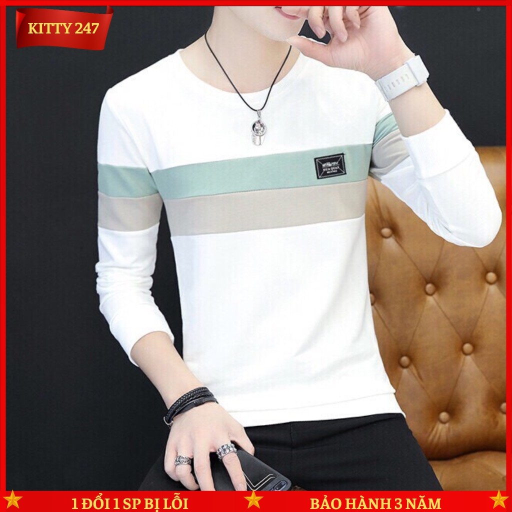 Áo Thun Nam Tay Dài KITTY247-AT08  Phối Màu Phong Cách Hàn Quốc, Chất Thun Co Dãn Thoáng Mát - 4 Màu | BigBuy360 - bigbuy360.vn