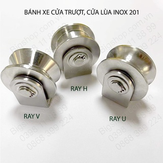 Bộ bánh xe cho cửa cổng trượt, cửa lùa, làm bằng inox 201, loại 16x48mm, hình u, v, h tùy chọn