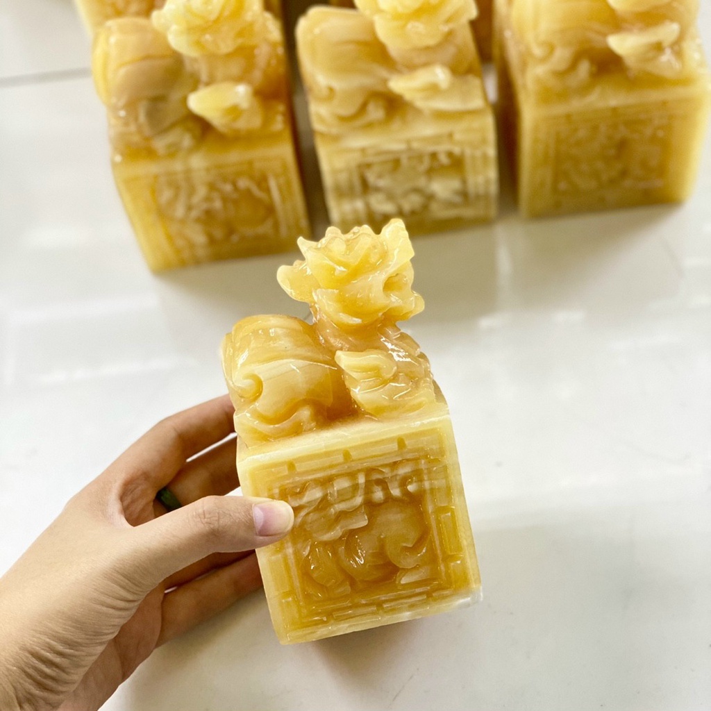 Ấn Tỳ Hưu Phong Thủy, Tỳ Hưu Tài Lộc Đá Ngọc Hoàng Long - Cao 10cm & 15cm & 16cm