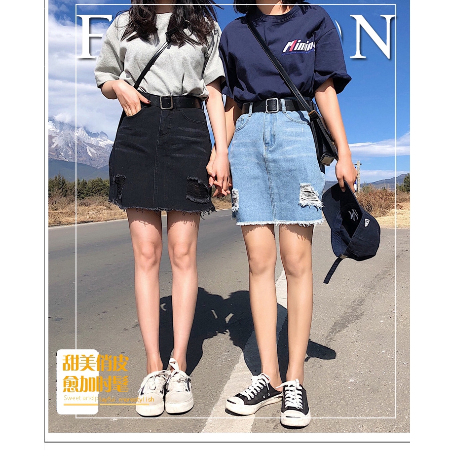 Chân váy jean ngắn lưng cao phong cách Hàn Quốc xinh xắn cho bạn gái | BigBuy360 - bigbuy360.vn