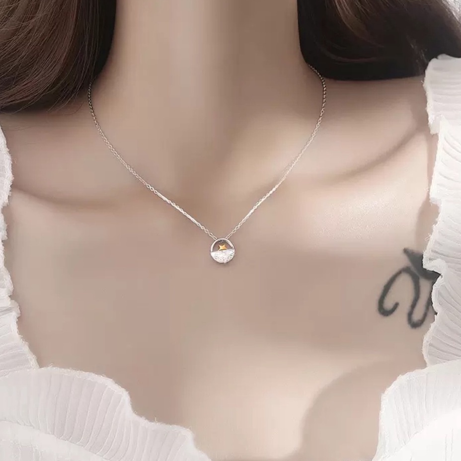 Dây chuyền bạc ý 925 ngôi sao đính đá mặt trăng nữ