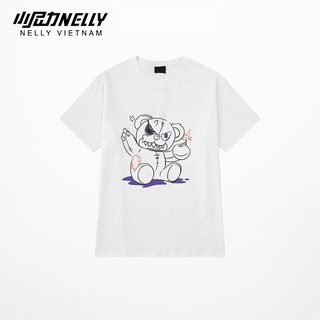 Áo thun tay lỡ NELLY cotton 4 chiều dáng unisex in hình gấu giận dữ mã N0087