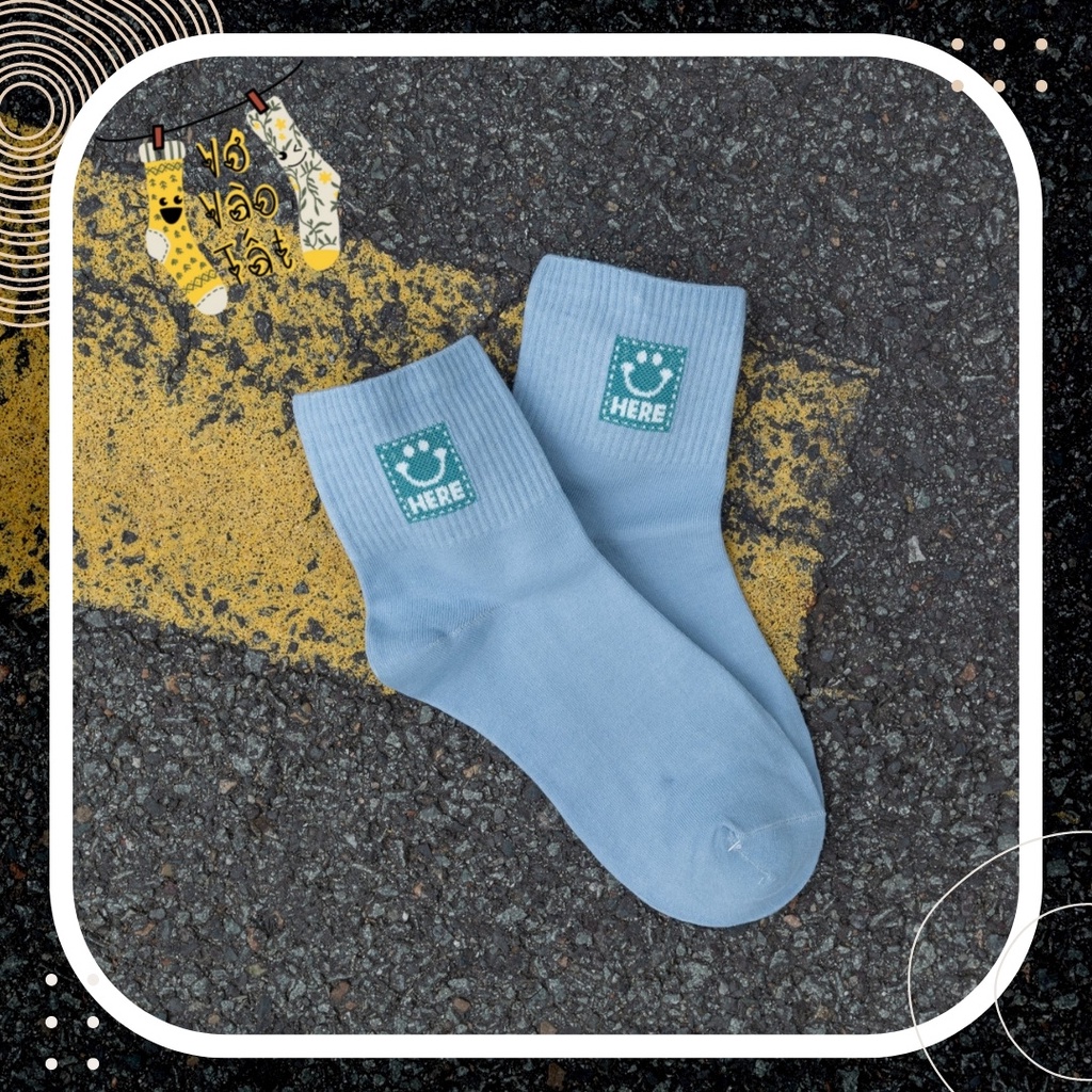 TẤT VỚ CỔ CAO TRUNG HÌNH MẶT CƯỜI NHIỀU MÀU TRƠN