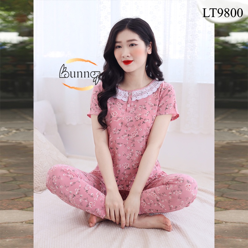 [Bunny] ĐỒ MẶC NHÀ SAU SINH CHẤT LIỆU LỤA HÀN, QUẦN ÁO MẶC NHÀ FOM DÁNG ĐẸP HỌA TIẾT HOA LÁ XINH