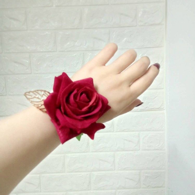 Vòng Đeo Tay Đính Hoa Hồng Và Ngọc Trai Giả Phong Cách Hàn Quốc Dành Cho Cô Dâu