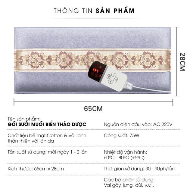 Gối sưởi muối biển Thảo Dược - Cao Cấp