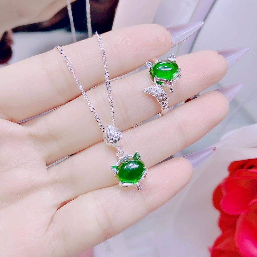 Dây chuyền, Nhẫn hồ ly bạc Ý đính đá màu phong thủy - Trang sức bạc Evasilver