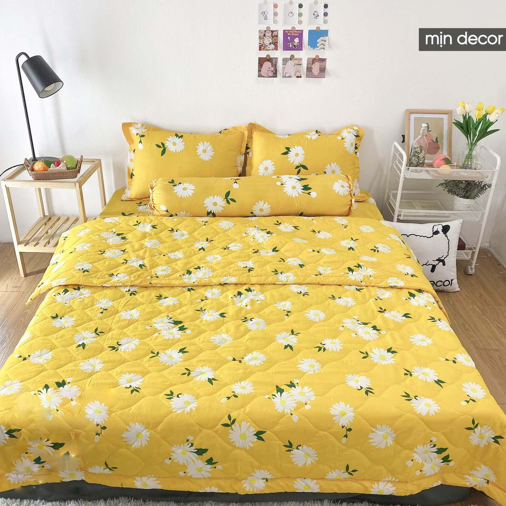 Bộ chăn ga gối cotton 3D MỊN DECOR kèm CHĂN TRẦN hè mềm mại thoáng mát | BigBuy360 - bigbuy360.vn