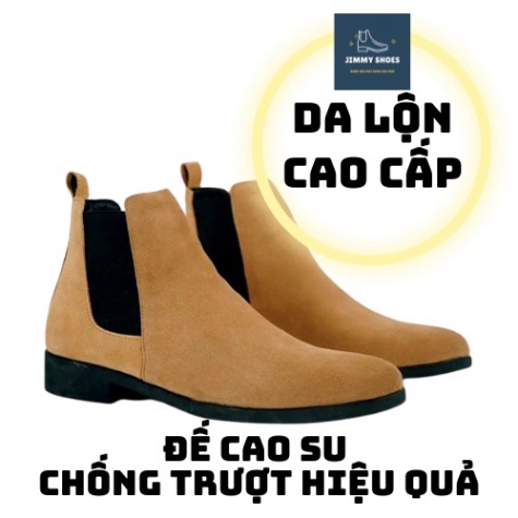 Giày thời trang nam cao cổ Chelsea boots da lộn màu nâu đế tăng chiều cao 3.5cm | BigBuy360 - bigbuy360.vn