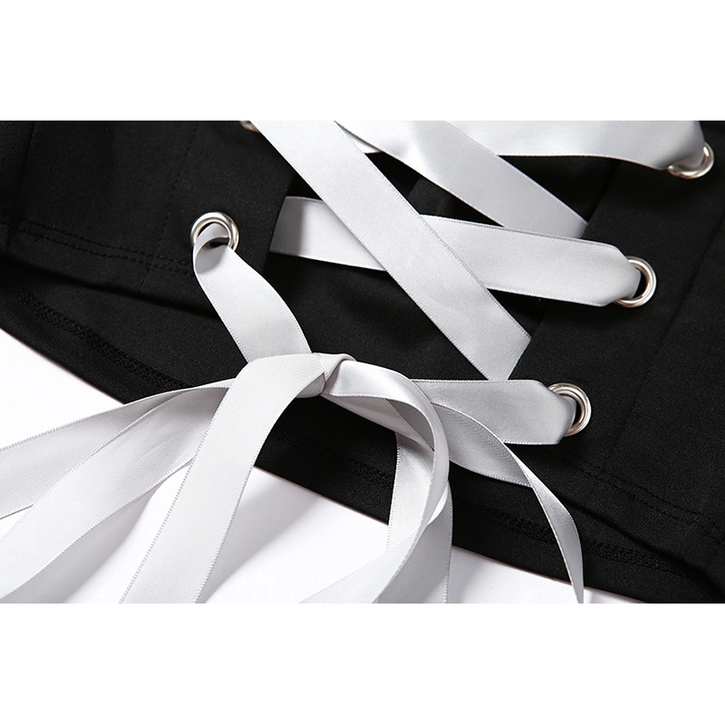 Áo croptop cổ vuông tay dài cột dây phong cách quyến rũ cho nữ