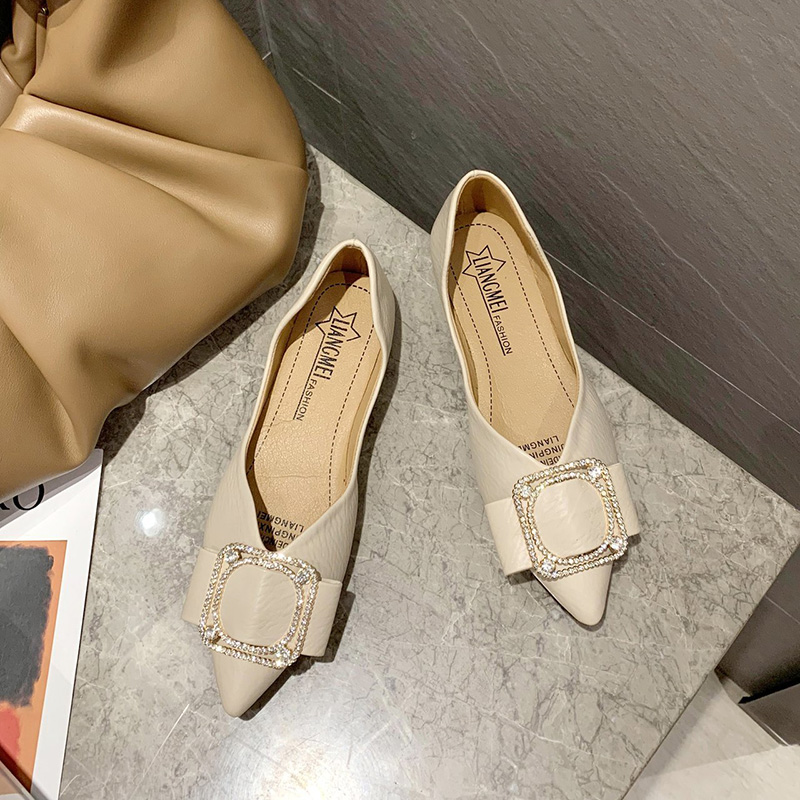 Giày Bệt Nữ, Giày Búp Bê Mềm Được Trang Trí Bằng Rhinestone, Giày Đế Bằng Mũi Nhọn Màu Đen | BigBuy360 - bigbuy360.vn