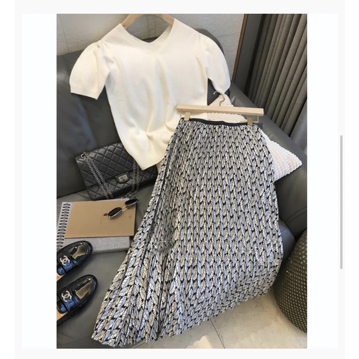 (SALE 50%) Chân váy lua xếp ly họa tiết Lá lạ mắt, chân váy midi freesize