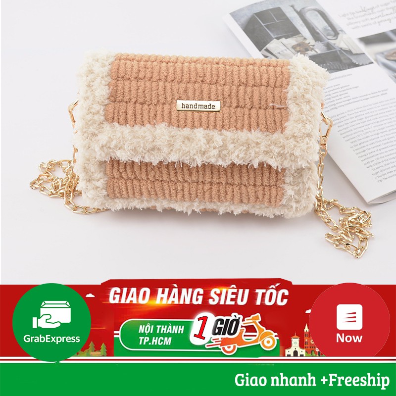 Túi Xách Len Dệt Tay Phối Màu Kaki  - TÚI HANDMADE HOTREND TIKTOK 2020