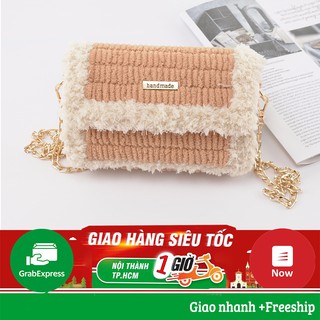 Túi xách len dệt tay phối màu kaki - túi handmade hotrend tiktok 2020