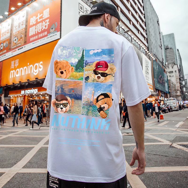 Áo Thun Tay Ngắn Dáng Rộng In Họa Tiết Hoạt Hình Phong Cách Đường Phố Thời Trang Mùa Hè Cho Nam size M-8XL