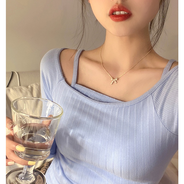 Vòng cổ mặt nơ đính pha lê phong cách Hàn Quốc sang trọng