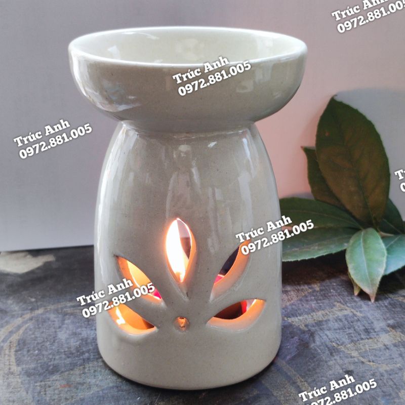 Đèn xông tinh dầu bằng nến , Men Trắng