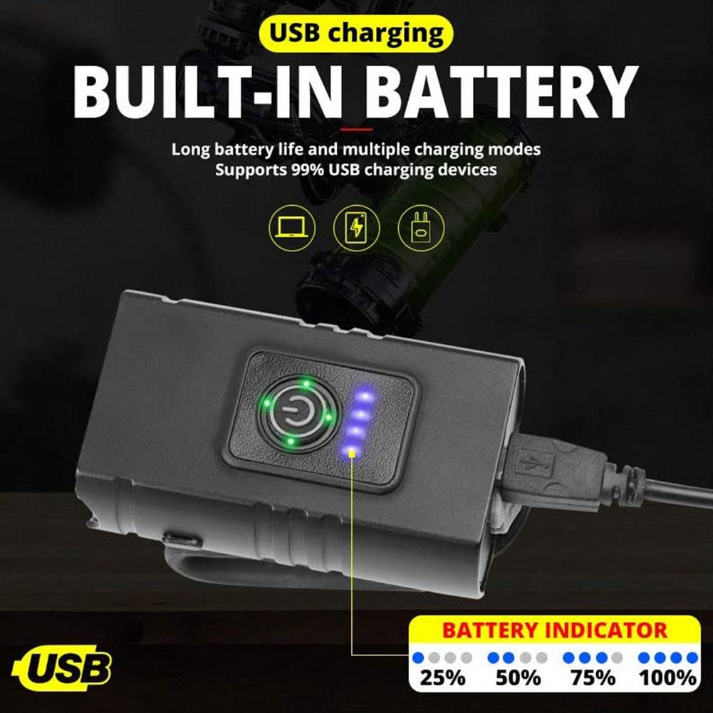 Đèn Pha Led T6 Sạc Usb + Đèn Hậu Gắn Phía Trước Xe Đạp Leo Núi