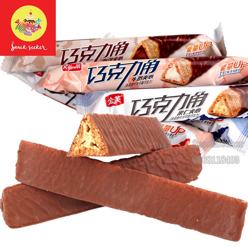 BÁNH SOCOLA TAM GIÁC 3 VỊ - GÓI 11G- SNACK SEEKER-Bánh thanh socola kem nhân sữa,đậu phộng và socola ăn vặt Trung Quốc