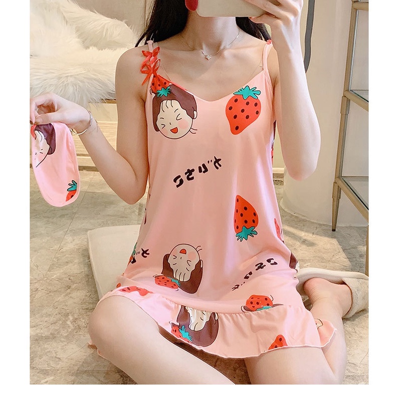 Đồ ngủ Dáng Rộng Có Miếng Bịt Mắt Phong Cách Hàn Quốc Dễ Thương Dành Cho Nữ Sinh