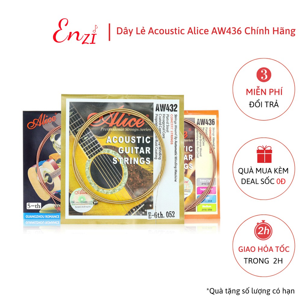 Dây lẻ acoustic Alice A206,AW436 cho đàn guitar dây lẻ 1,2,3 dây sắt chính hãng Enzi