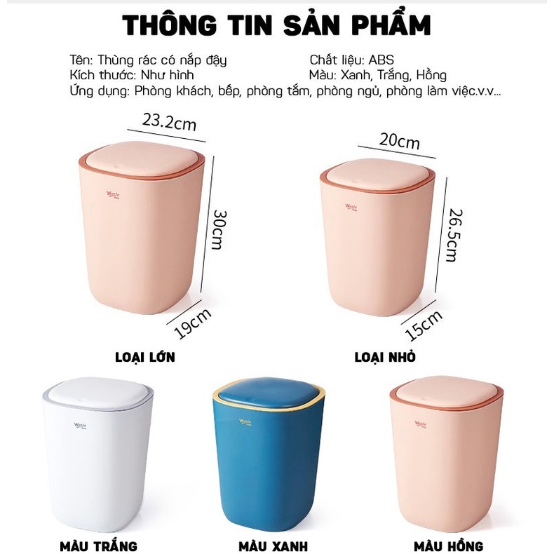 Thùng Rác Nhựa Cao Cấp Chống Thấm Nước Dùng Cho Phòng Bếp, Phòng Ngủ, Văn Phòng Nhỏ Gọn Hangnoidiagiare88